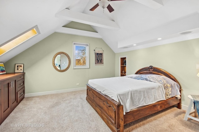 4752 N Beacon St, Chicago, IL 60613 - bedroom featuring light carpet, lofted ceiling, baseboards, ceiling fan, and recessed lighting