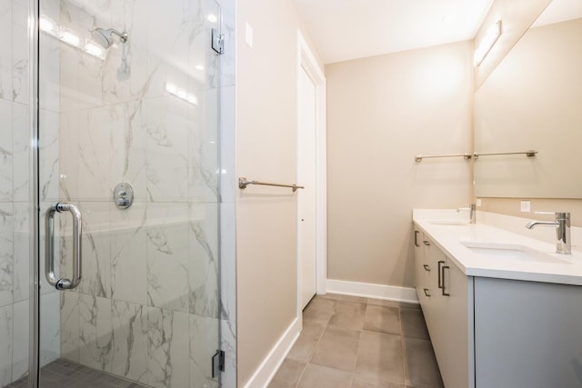 1701 W Webster Ave Unit 611, Chicago, IL 60614 - full bathroom featuring double vanity, a marble finish shower, and baseboards