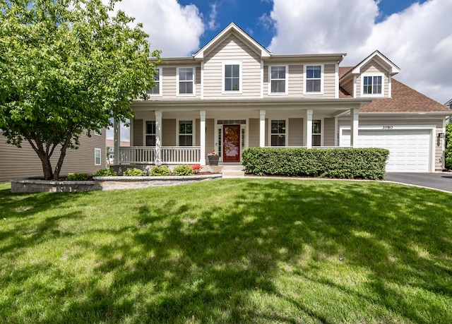 3080 Wickenden Ave, Elgin, IL 60124 - view of front of home with a garage, a porch, driveway, and a front lawn