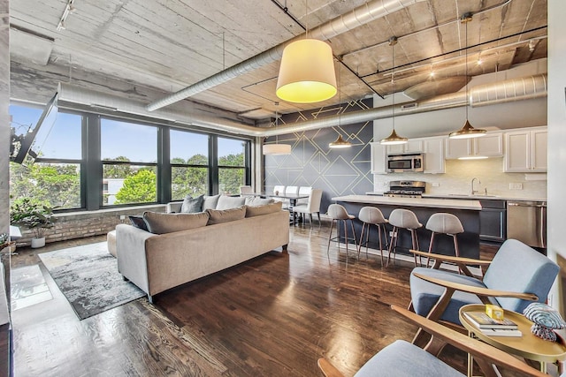 living area featuring dark wood finished floors