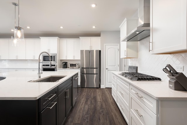 2234 Weatherbee Ln, Naperville, IL 60563 - kitchen with stainless steel appliances, wall chimney exhaust hood, white cabinetry, decorative backsplash, and recessed lighting