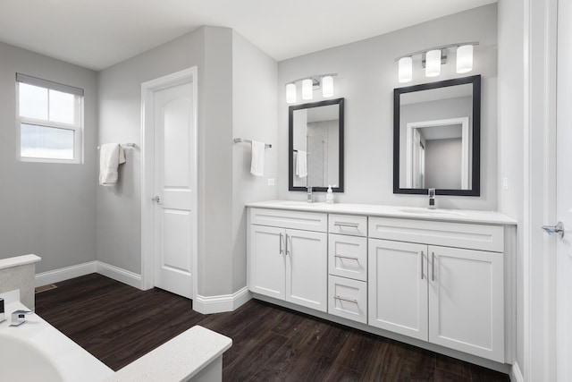 2234 Weatherbee Ln, Naperville, IL 60563 - full bath featuring double vanity, wood finished floors, and a tub