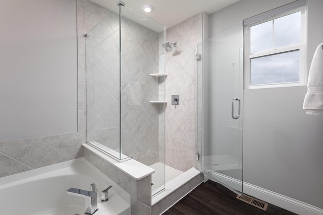 2234 Weatherbee Ln, Naperville, IL 60563 - full bath with a shower stall, a garden tub, recessed lighting, and wood finished floors