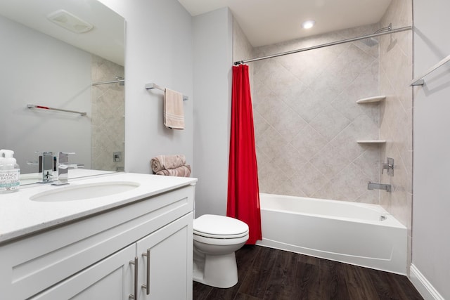 2234 Weatherbee Ln, Naperville, IL 60563 - full bath featuring shower / bath combination with curtain, vanity, wood finished floors, and recessed lighting