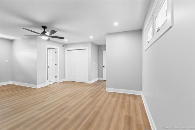 266 Merrill Ave, Calumet City, IL 60409 - spare room featuring recessed lighting, a ceiling fan, baseboards, and light wood-type flooring