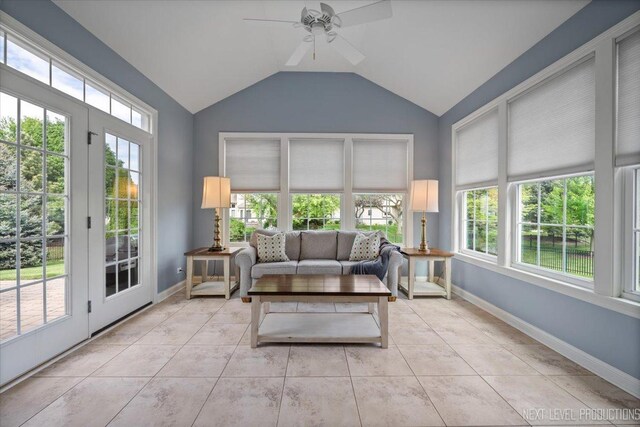 1123 Redbud Ln, Sugar Grove, IL 60554 - sunroom with plenty of natural light, lofted ceiling, french doors, and tile patterned flooring