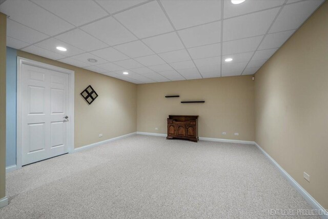 1123 Redbud Ln, Sugar Grove, IL 60554 - unfurnished living room featuring carpet flooring, a paneled ceiling, baseboards, and recessed lighting