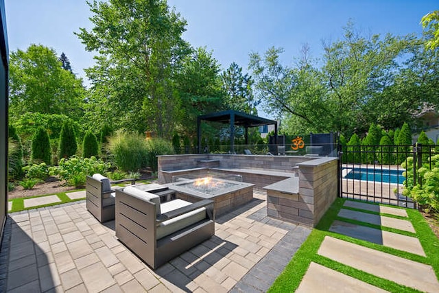31 Concord Dr, Oak Brook, IL 60523 - view of patio / terrace featuring an outdoor fire pit, fence, and a gazebo