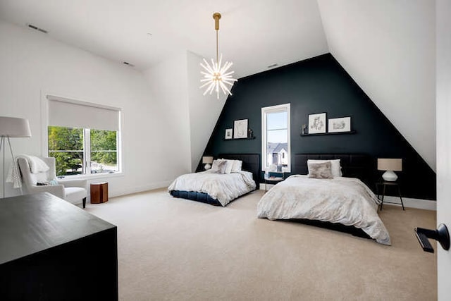 31 Concord Dr, Oak Brook, IL 60523 - bedroom featuring carpet floors, a chandelier, and vaulted ceiling