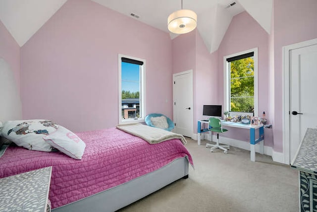 31 Concord Dr, Oak Brook, IL 60523 - carpeted bedroom with vaulted ceiling, a desk, and baseboards