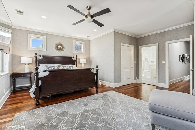 4845 N Bell Ave, Chicago, IL 60625 - bedroom featuring ornamental molding, wood finished floors, baseboards, and a ceiling fan
