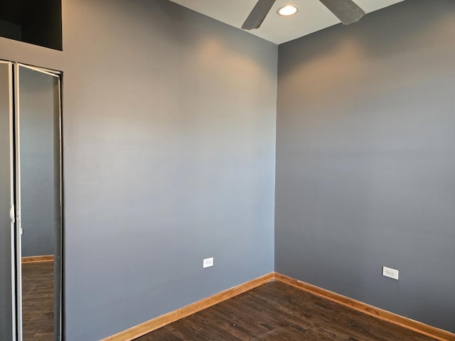 948 N California Ave, Chicago, IL 60622 - empty room featuring a ceiling fan, baseboards, dark wood-style floors, and recessed lighting