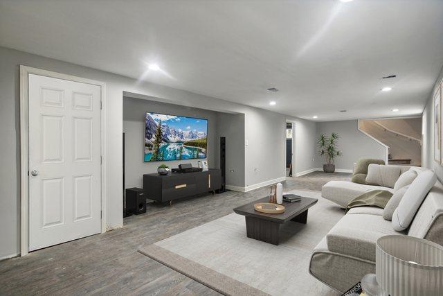 15123 Wabash Ave, South Holland, IL 60473 - living room featuring recessed lighting, wood finished floors, and baseboards