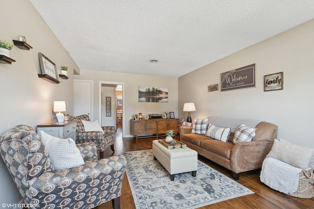 713 Sylviawood Ave, Park Ridge, IL 60068 - living room featuring a textured ceiling and dark wood-style flooring