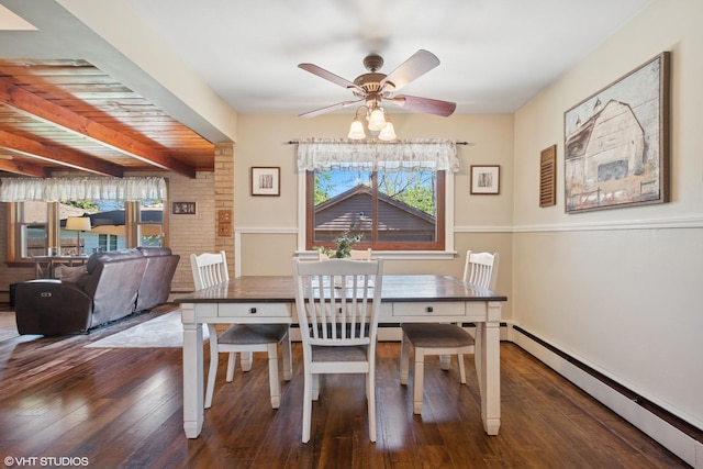 713 Sylviawood Ave, Park Ridge, IL 60068 - dining area featuring baseboard heating, ceiling fan, and hardwood / wood-style floors