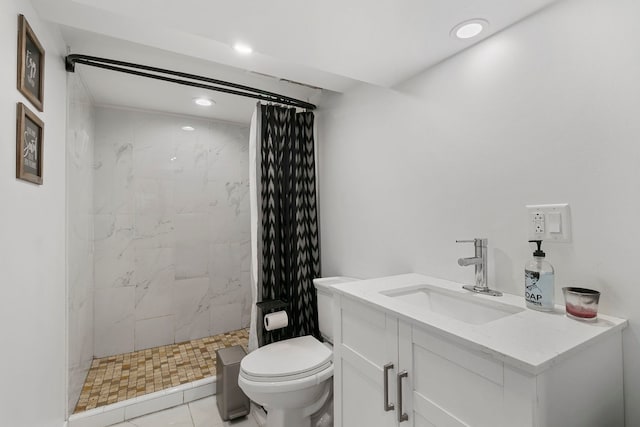 3305 W 66th St, Chicago, IL 60629 - full bathroom with toilet, a stall shower, vanity, and recessed lighting