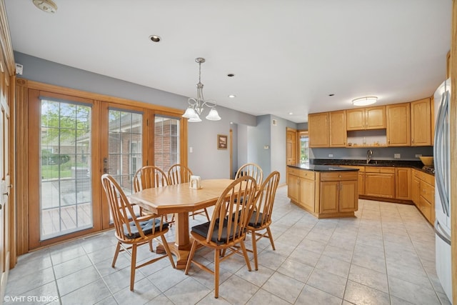 18321 Country Ln, Lansing, IL 60438 - dining room featuring light tile patterned flooring, a chandelier, and recessed lighting