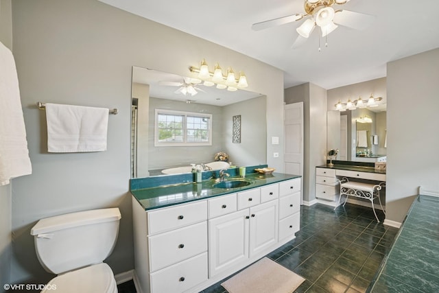 18321 Country Ln, Lansing, IL 60438 - bathroom with a ceiling fan, toilet, vanity, and baseboards