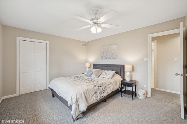 18321 Country Ln, Lansing, IL 60438 - bedroom with carpet, a closet, a ceiling fan, and baseboards