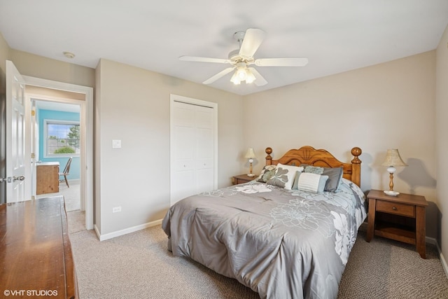 18321 Country Ln, Lansing, IL 60438 - bedroom featuring light colored carpet, a closet, baseboards, and ceiling fan