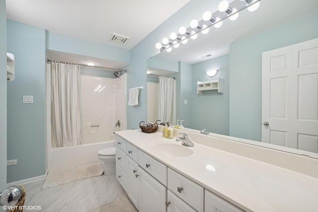 18321 Country Ln, Lansing, IL 60438 - bathroom with marble finish flooring, vanity, toilet, shower / bath combo, and baseboards