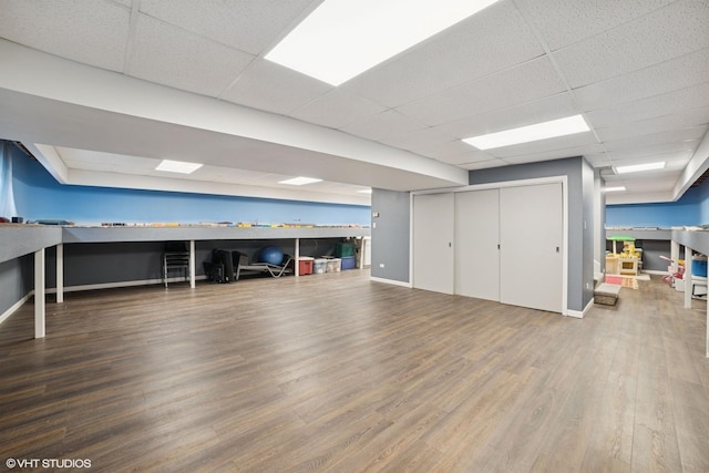 18321 Country Ln, Lansing, IL 60438 - unfurnished office with wood finished floors, a paneled ceiling, and baseboards
