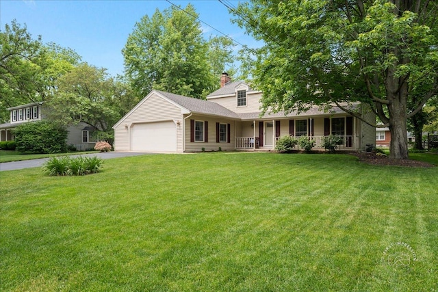 505 Waubonsee Trl, Batavia, IL 60510 - view of front facade with driveway, a porch, a chimney, a garage, and a front yard