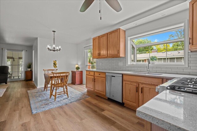 505 Waubonsee Trl, Batavia, IL 60510 - kitchen featuring dishwasher, a sink, tasteful backsplash, light wood-style floors, and ceiling fan