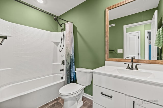 824 Briar Glen Ct, Hampshire, IL 60140 - bathroom featuring vanity, toilet, shower / tub combo, tile patterned floors, and baseboards