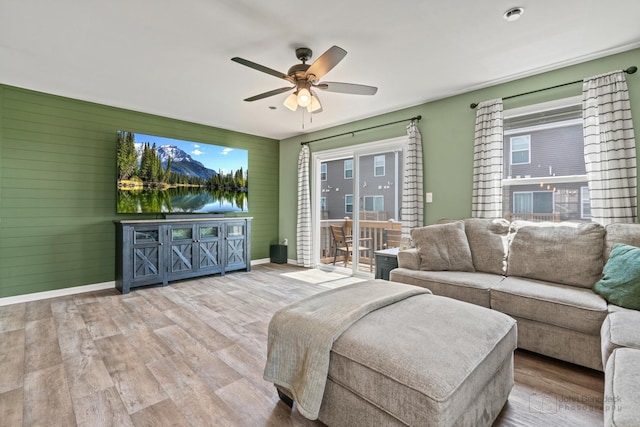 824 Briar Glen Ct, Hampshire, IL 60140 - living room featuring baseboards, wood finished floors, and a ceiling fan