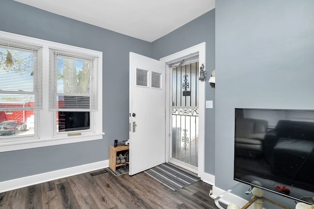103 Grandview Ave, Lockport, IL 60441 - doorway with dark wood-style flooring and baseboards