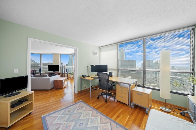 405 N Wabash Ave Unit 4709, Chicago, IL 60611 - home office with light wood-type flooring, a textured ceiling, and baseboards