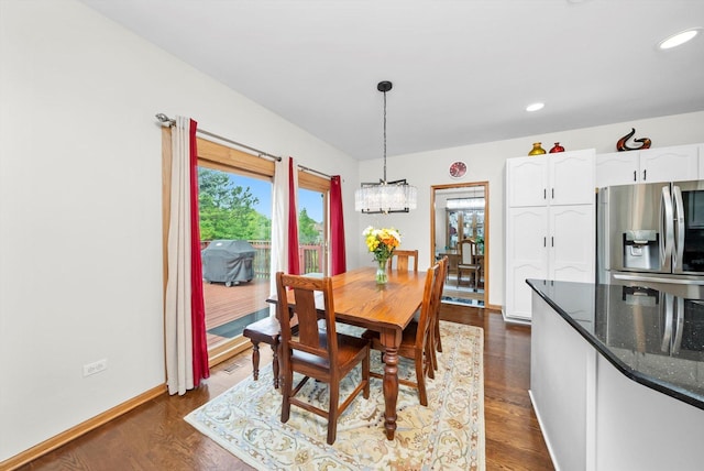 11731 Blackburn Dr, Orland Park, IL 60467 - dining room featuring dark wood-style floors, a chandelier, recessed lighting, and baseboards
