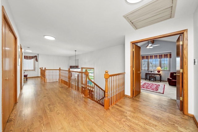 11731 Blackburn Dr, Orland Park, IL 60467 - hallway with an upstairs landing, light wood finished floors, and baseboards
