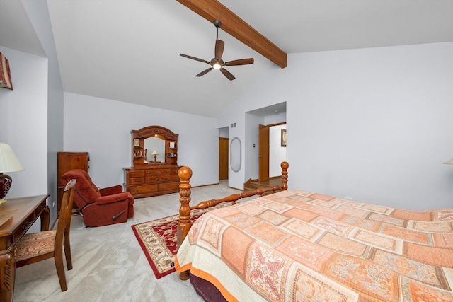 11731 Blackburn Dr, Orland Park, IL 60467 - carpeted bedroom featuring beam ceiling, a ceiling fan, and high vaulted ceiling