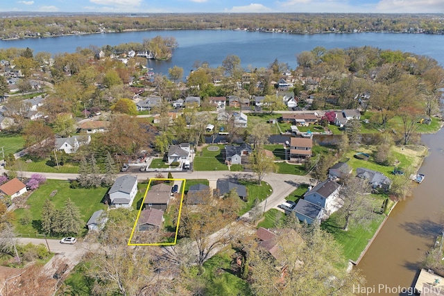 25269 W Anderson St, Ingleside, IL 60041 - aerial perspective of suburban area with property boundaries highlighted and a nearby body of water