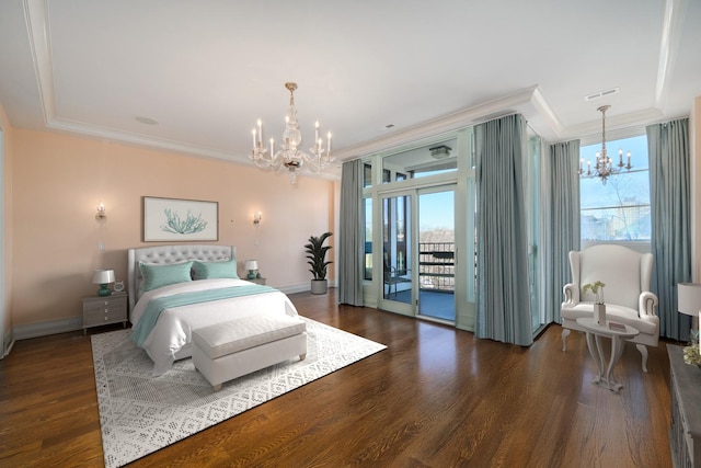 2054 N Mohawk St, Chicago, IL 60614 - bedroom with a chandelier, access to exterior, multiple windows, ornamental molding, and baseboards