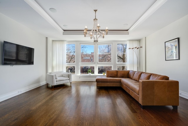 2054 N Mohawk St, Chicago, IL 60614 - living area with a raised ceiling, a chandelier, dark wood finished floors, and baseboards