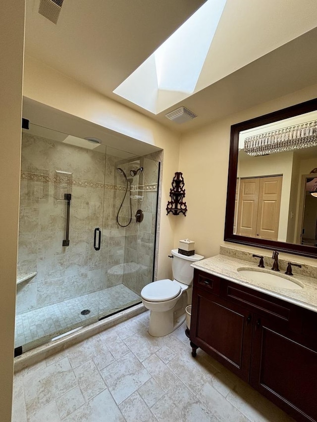 13464 S Westview Dr Unit 4, Palos Heights, IL 60463 - full bath featuring a shower stall, vanity, a skylight, and toilet