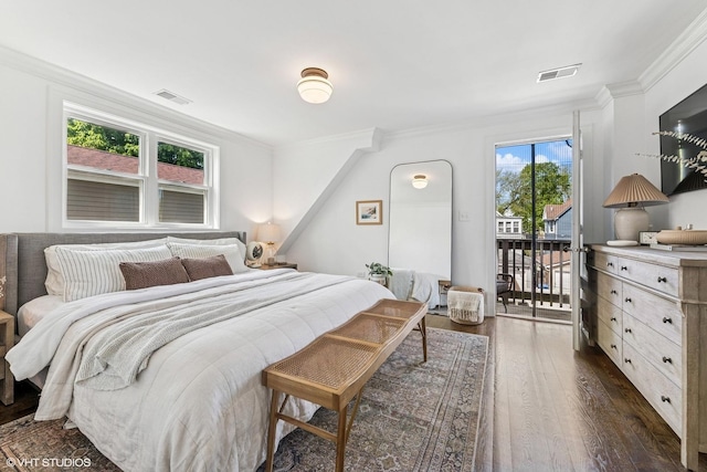 4328 N Ridgeway Ave, Chicago, IL 60618 - bedroom with dark wood finished floors, access to outside, and ornamental molding