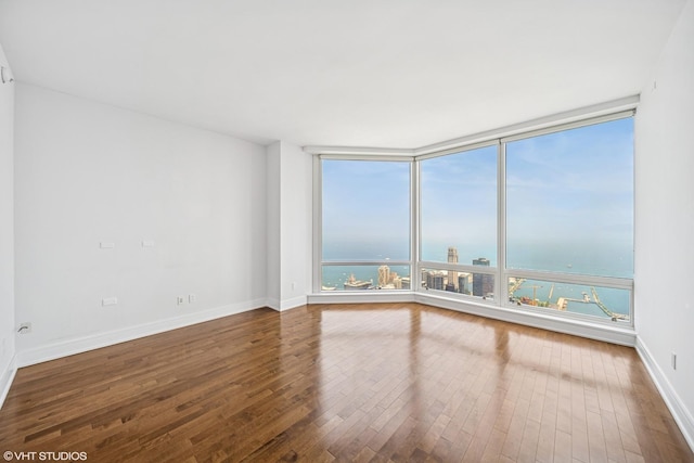 401 N Wabash Ave Unit 81F, Chicago, IL 60611 - unfurnished room featuring hardwood / wood-style flooring, a water view, baseboards, and floor to ceiling windows
