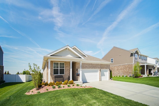 view of front of house with a garage, concrete driveway, and brick siding