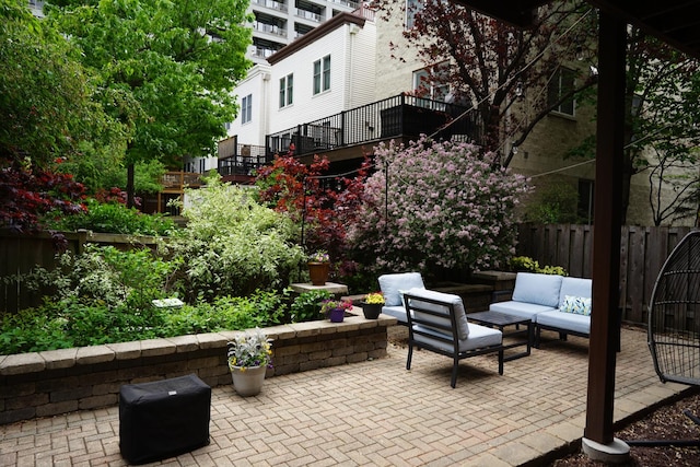 19 W 15th St, Chicago, IL 60605 - view of patio featuring an outdoor living space and fence