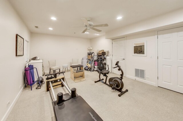 19 W 15th St, Chicago, IL 60605 - workout room featuring a ceiling fan, carpet, recessed lighting, and baseboards