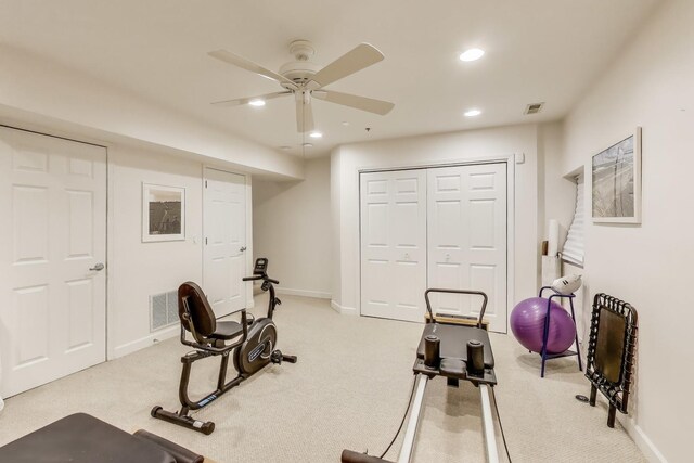 19 W 15th St, Chicago, IL 60605 - exercise room with recessed lighting, a ceiling fan, carpet flooring, and baseboards