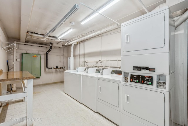 1313B S Rebecca Rd Unit 215, Lombard, IL 60148 - communal laundry room featuring estacked washer and dryer and light floors