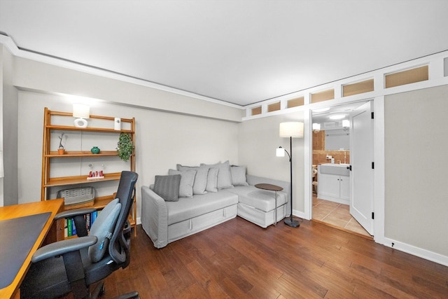 home office featuring wood finished floors