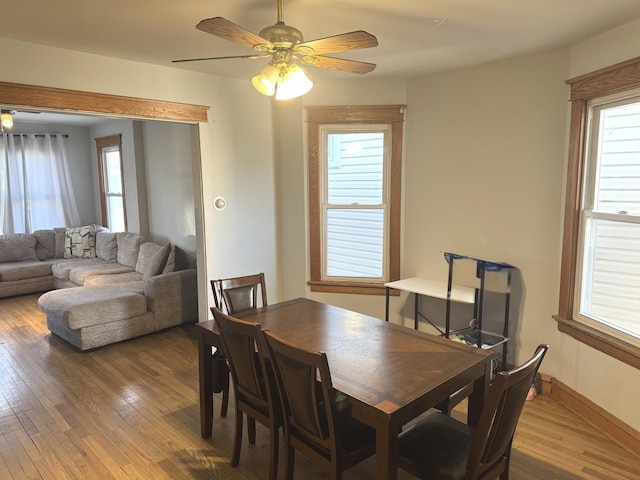 5343 W Warwick Ave, Chicago, IL 60641 - dining area with wood-type flooring, ceiling fan, and baseboards