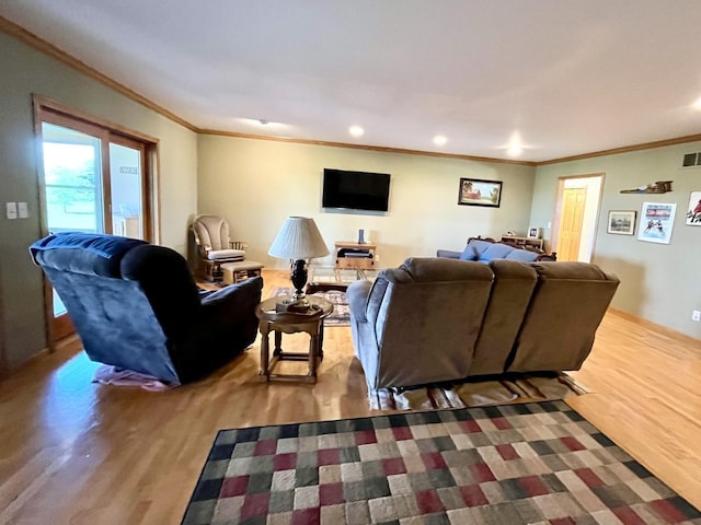 80 N 14th Rd, Lostant, IL 61334 - living area featuring wood finished floors, crown molding, and recessed lighting