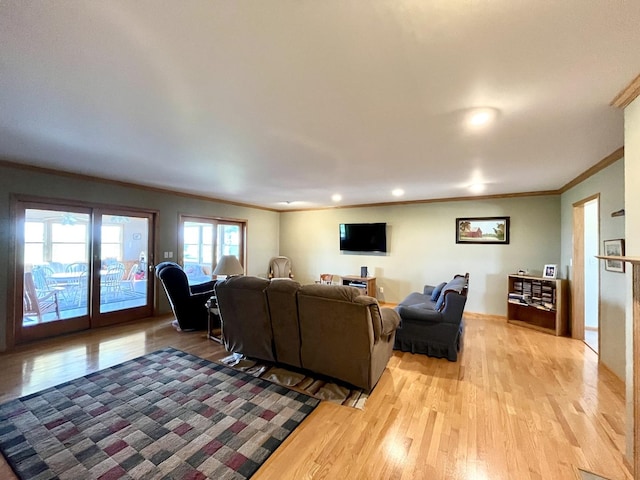 80 N 14th Rd, Lostant, IL 61334 - living area featuring crown molding, light wood-type flooring, and recessed lighting